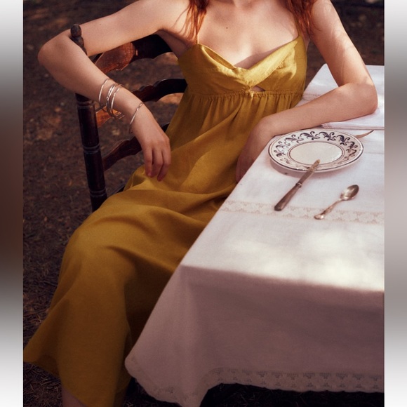 Zara Beautiful Mustard Linen Blend Dress - Picture 4 of 5